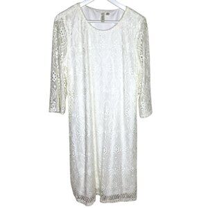 Tacera Ivory Colored Long Sleeve Lace Sheath Dress, Sheer Sleeves, Size XL